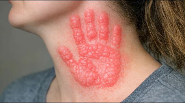 A person with a red rash on their neck