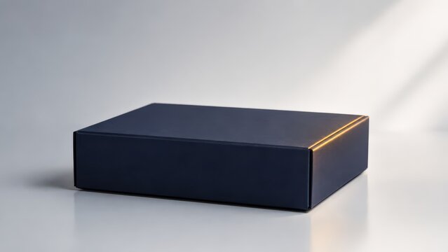 Dark blue rectangular box with a thin orange illuminated edge