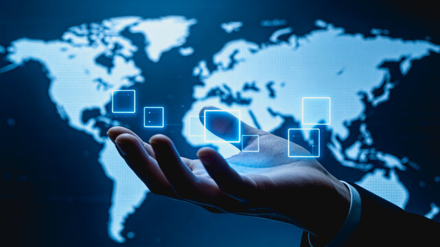 Businessman Interacting With Global Digital Network Interface