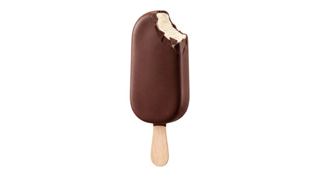 Chocolate covered ice cream bar with a bite taken out png on isolated transparent background