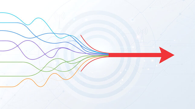 Abstract vector illustration of colorful converging lines and arrows representing strategy and alignment