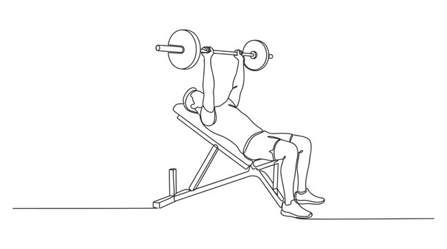 Person working out with barbell weights on an incline bench vector illustration bench press strength trainin