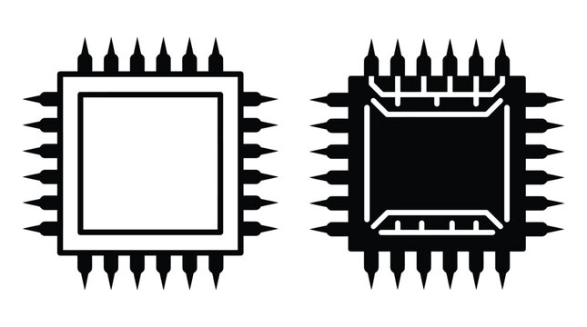 Microchip processor vector icon in outline and solid style
