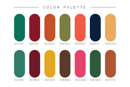 Vintage Earthy Autumn Color Swatches Palette Vector Template with Hex Codes