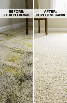 Split screen view showing carpet before and after professional cleaning