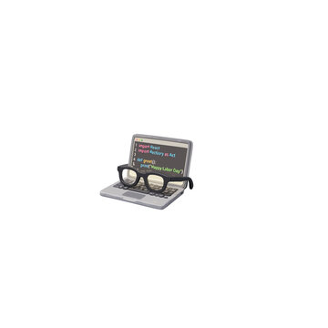 3D Laptop with Programming Code Screen and Eyeglasses Technology Concept