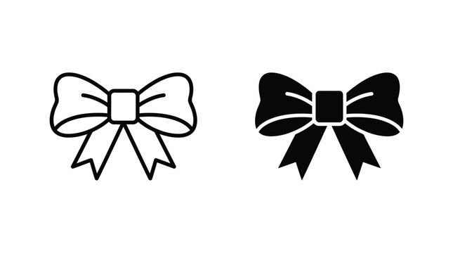 Bow icon vector set in outline and solid style