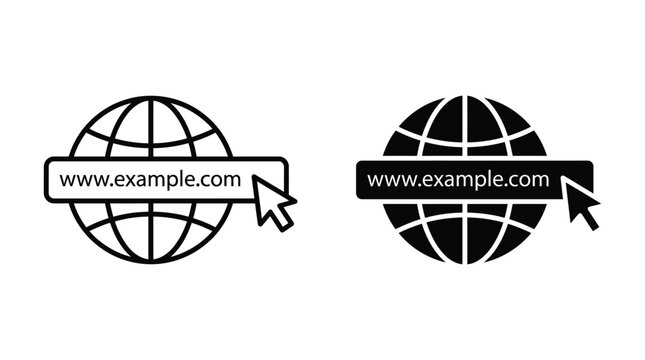 Website icon vector set with browser address bar and cursor