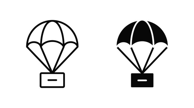 Parachute icon vector illustration set in outline and solid style