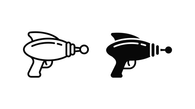 Raygun vector icon set in outline and solid style