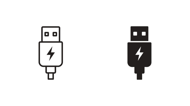 USB cable icon vector set in outline and solid style