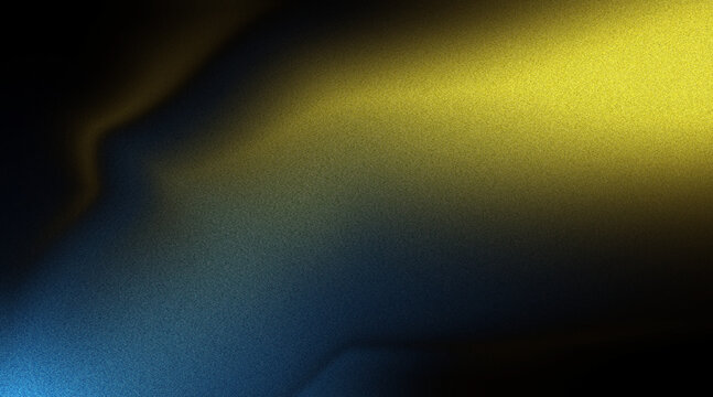 Abstract gradient background with yellow blue black color flow and grainy wave on dark noise texture for cover header wallpaper website design banner poster