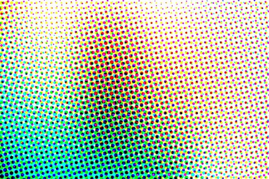 Colorful halftone burst effect with central green and magenta focus points for dynamic creative projects