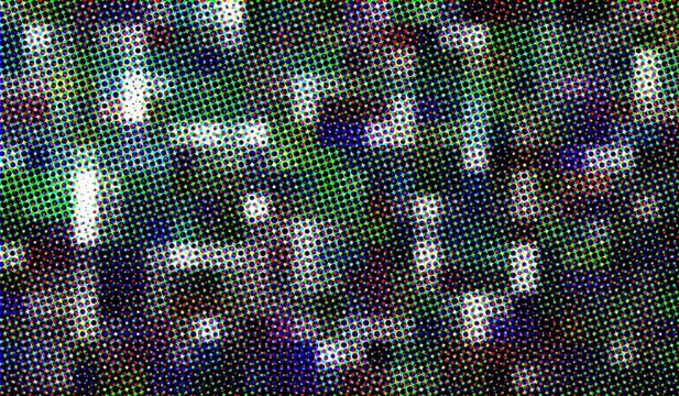 Colorful halftone dot pattern with cyan and green elements for abstract digital art and modern graphic backdrops
