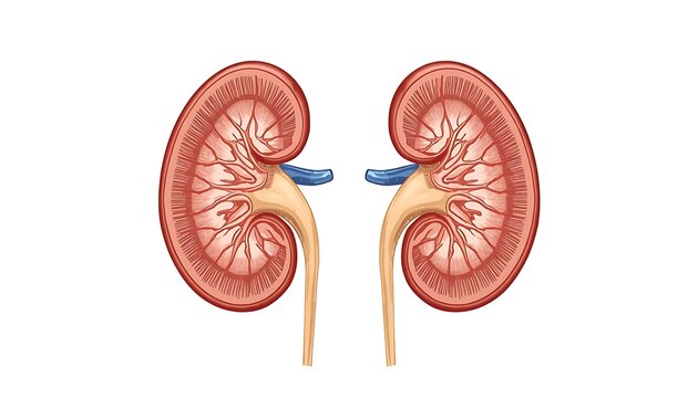 Frontal Cross Sectional View of Human Kidneys Displaying Renal Cortex and Medulla