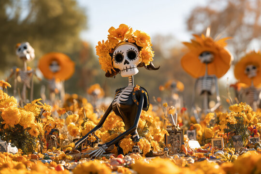 Female skeleton figure of La Katrina on the Dia de los Muertos holiday