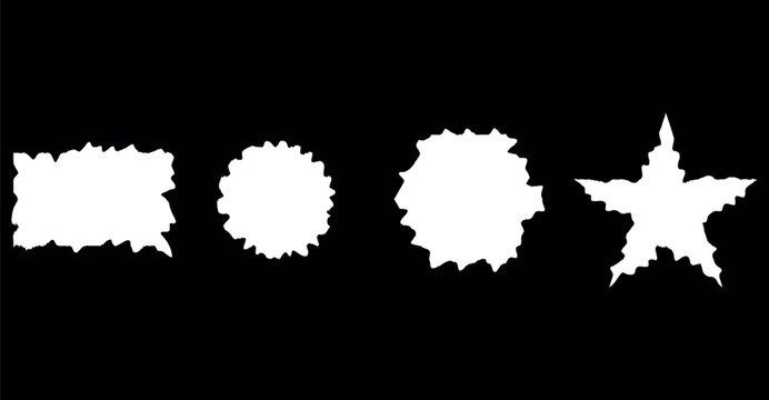 Set of white rough edge shapes on black background for creative design and graphic overlays.