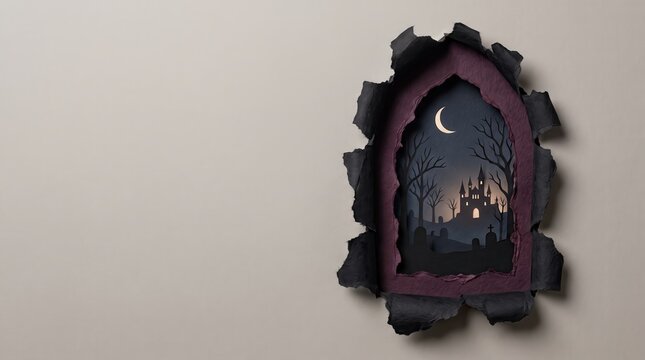 A captivating halloween shadow box art piece with a torn paper aesthetic spooky and intriguing