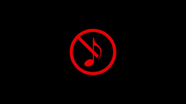No Music Sign with Prohibited Symbol on Dark Background. On 4k video