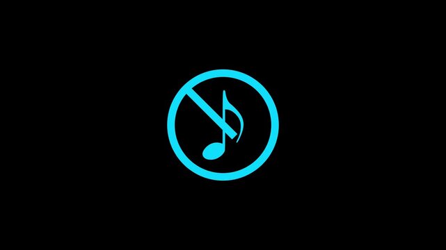 No Music Sign with Prohibited Symbol on Dark Background. On 4k video
