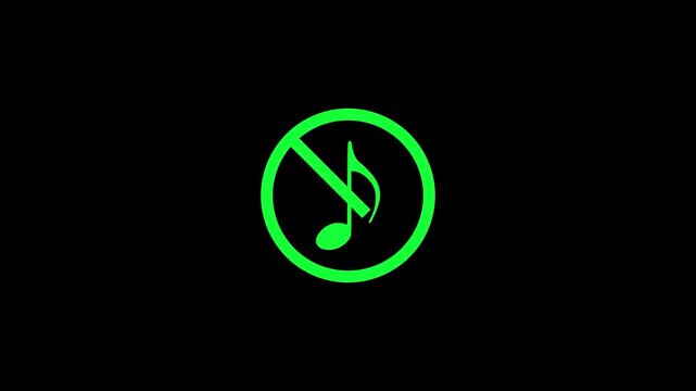 No Music Sign with Prohibited Symbol on Dark Background. On 4k video
