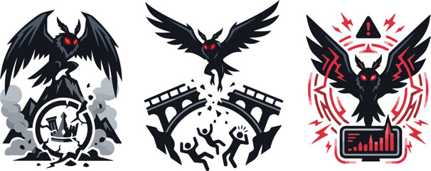 Fototapeta premium Mothman Cyber Security Early Warning Vector Icon Sheet in Crimson Red
