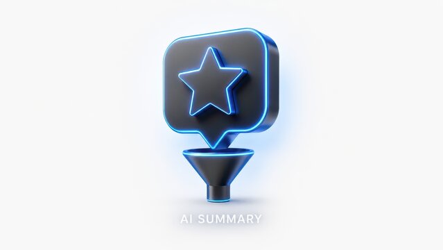 Three dimensional star speech bubble and funnel AI summary icon