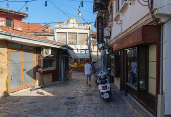 Fototapeta premium Traditional street in the Old Bazaar of Skopje, North Macedonia