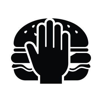 Conceptual silhouette of hand rejecting burger symbolizing diet control and healthy lifestyle art