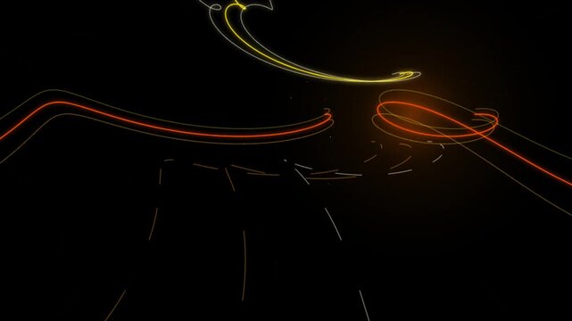 Dynamic Glowing Neon Light Trails Moving Across Deep Black Background Digital Motion Graphics Art