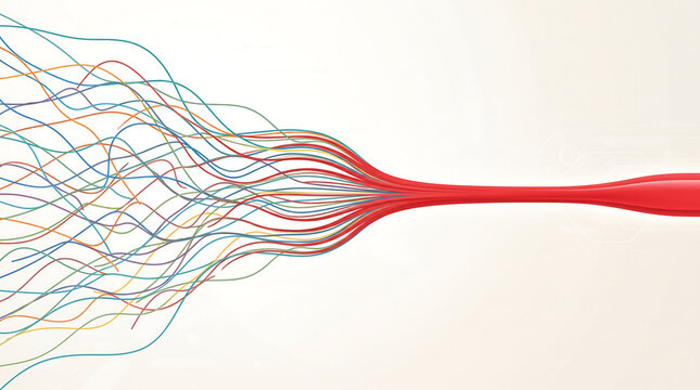 Abstract flow of lines converging into a smooth dynamic stream representing data integration and corporate synergy