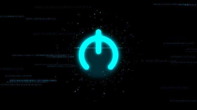 Futuristic glowing blue cryptocurrency manat symbol rotating on dark binary background