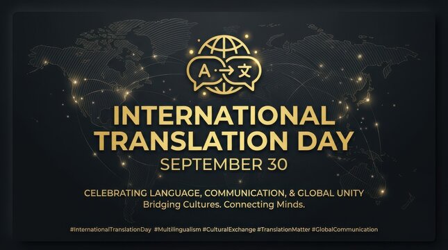 International translation day celebration graphic with globe and text