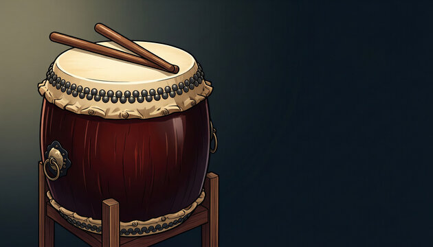 Anime Style Illustration of Japanese Taiko Drum with Sticks