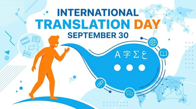 International translation day illustration with person and speech bubble