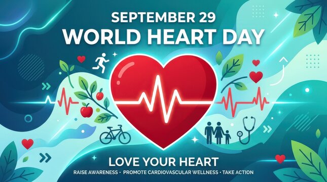 World heart day infographic with heart and wellness icons