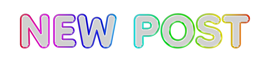 New Post Neon Glass Lettering with Multicolor Metallic Chrome Rim, Colorful Gradient Glow Typography Isolated on Transparent Background, Modern 3D Social Media Announcement Design © Soapbeer