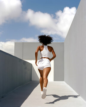 Fitness Motivation and Personal Progress with Female Runner in Minimal Modern Architecture