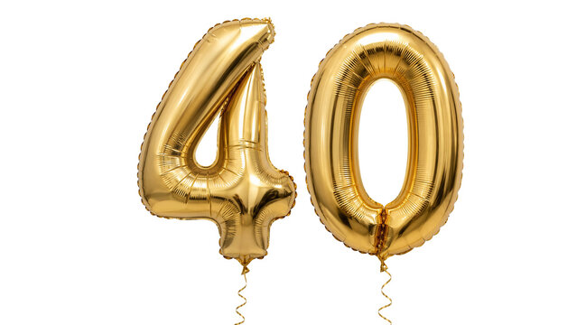 Gold Foil Number 40 Balloons on Black Background