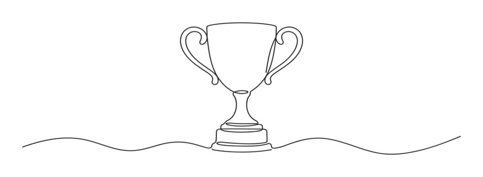 Minimalist continuous line art design of a gold style trophy cup award with winner trophy