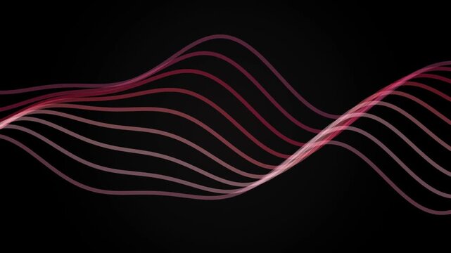 Red and white wavy lines extend across a black background in a minimalist composition abstract amplitude animation