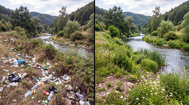 River pollution before and after environmental cleanup