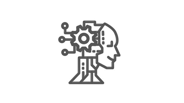 Artificial Intelligence Human Head with Gear and Digital Technology Concept Animation.