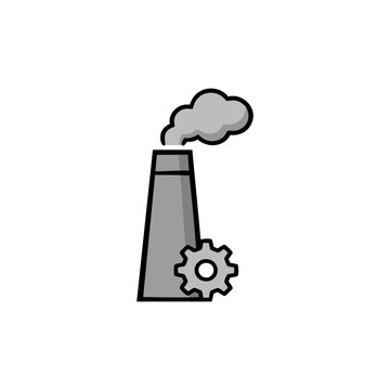 Factory Chimney Emitting Smoke with Industrial Gear Icon Vector Illustration