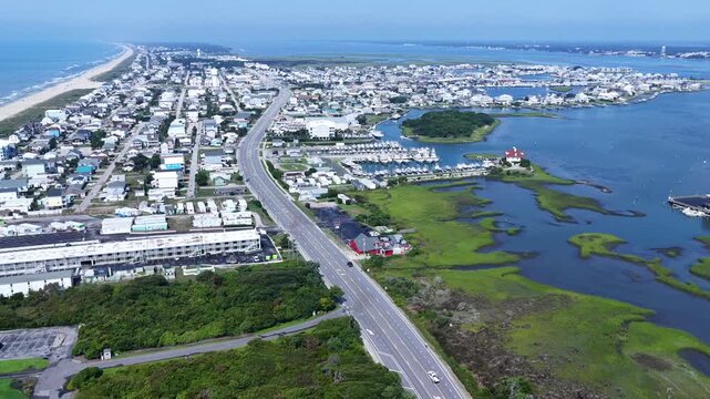 Aerial View of Atlantic Beach NC Oceanfront and Coastal Homes, rentals and business on Crystal coast