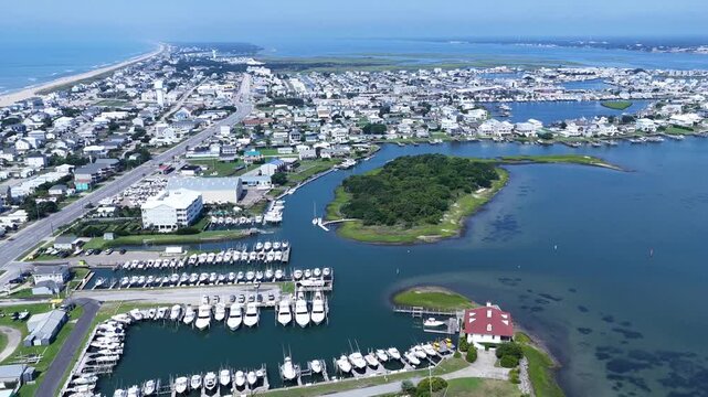 Aerial View of Atlantic Beach NC Oceanfront and Coastal Homes, rentals and business on Crystal coast