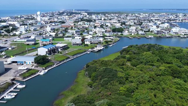 Aerial View of Atlantic Beach NC Oceanfront and Coastal Homes, rentals and business on Crystal coast