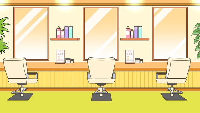 Empty modern hair salon interior with mirrors and chairs