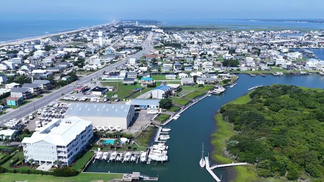 Aerial View of Atlantic Beach NC Oceanfront and Coastal Homes, rentals and business on Crystal coast