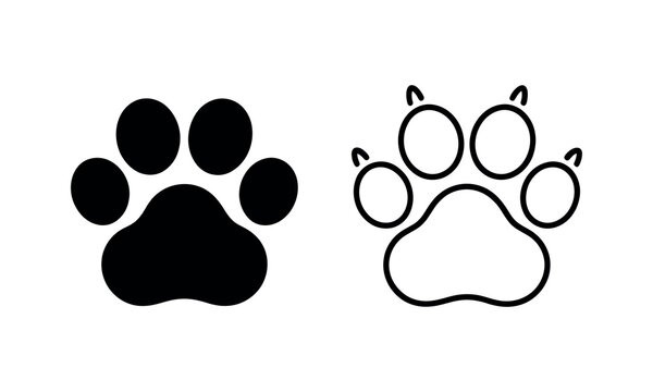 Black and white paw print icon with toe details